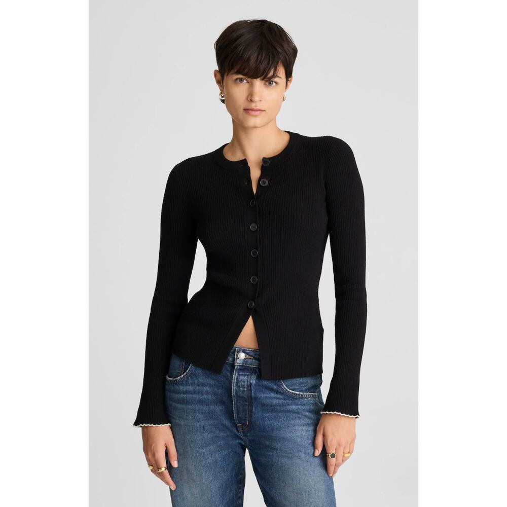 Madewell | NWT Whipstitched Longline Cardigan Merino Blend Black White | Sz L